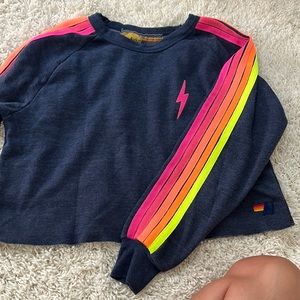 Aviator Nation Cropped Blue Striped Sweatshirt